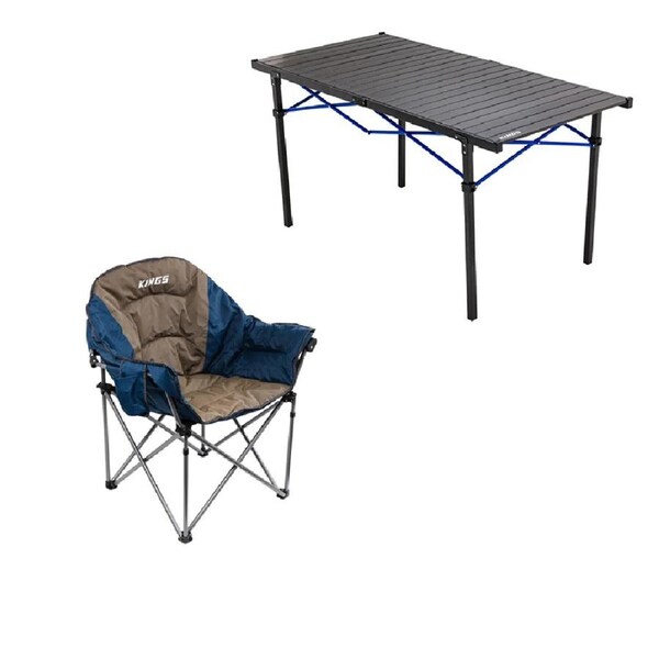 Kings Deluxe Sofa Chair - 160kg Rating + Aluminium Roll-Up Camp Table - Large