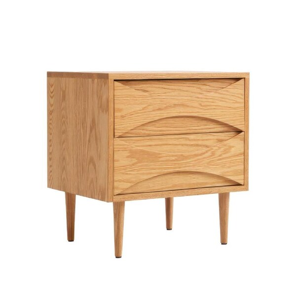 MIUZ Solid Oak Wood Bedside Table, Large Side Storage End Table Organizer with 2 Drawers Nightstand