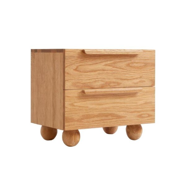 MIUZ Solid Oak Wood Bedside Table, Large Side Storage End Table Organizer w/ 2 Drawers Nightstand