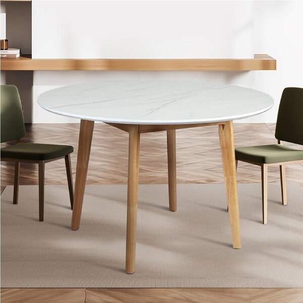 Levede Round Rubberwood Cafe Dining Table - 100cm, 120cm, White, Natural White / 120cm dia.