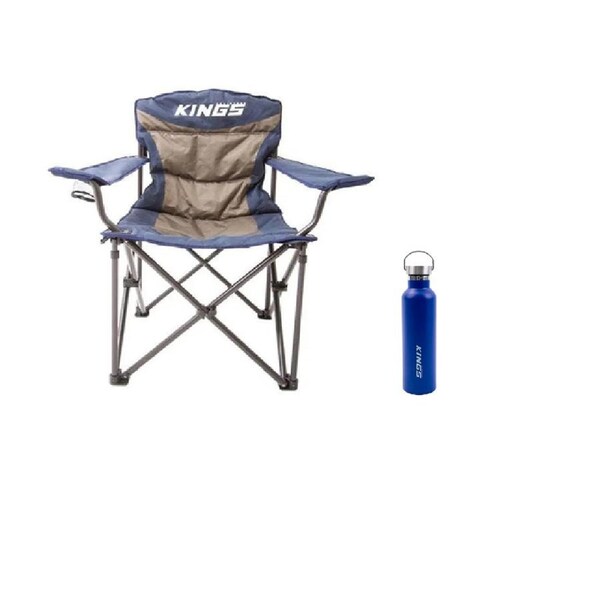 Kings Throne Camping Chair - Rated to 300kg +Blue Water Bottle - 750ml