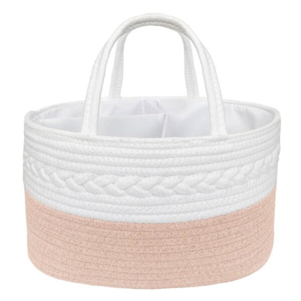 Cotton Rope Nappy Caddy with Divider - Blush/White