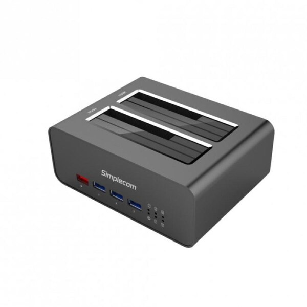 Simplecom SD352 USB 3.0 to Dual SATA Aluminium Docking Station with 3-Port Hub and 1 Port 2.1A USB Charger