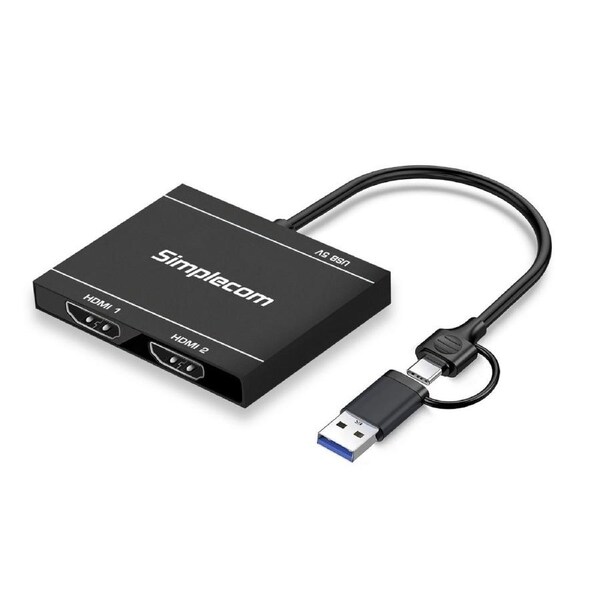 Simplecom DA327 USB 3.0 or USB-C to Dual HDMI Display Adapter for 2x 1080p Extended Screens