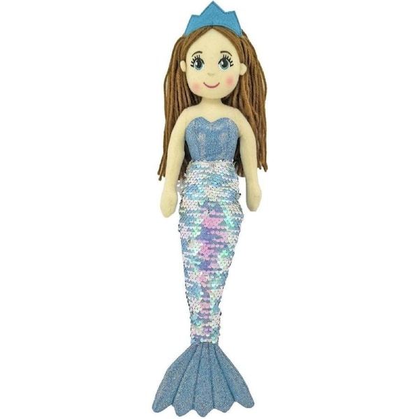 Cotton Candy - Mermaid Marina 45cm Sequined Pastel Blue Multicolor/Silver Flip Tail - Plush