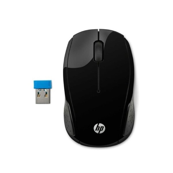 HP 200 Wireless Mouse Radio Frequency USB Optical 3 Button 1000 dpi 2xAAA Up to 12M Battery life Scroll Wheel Symmetrica Available USB port Black Mice