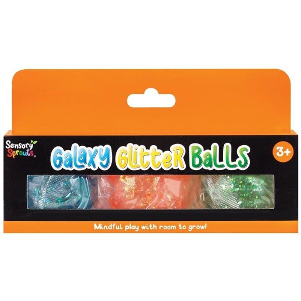 Sensory Sprouts Galaxy Glitter Balls Blue Orange Green Age 3+
