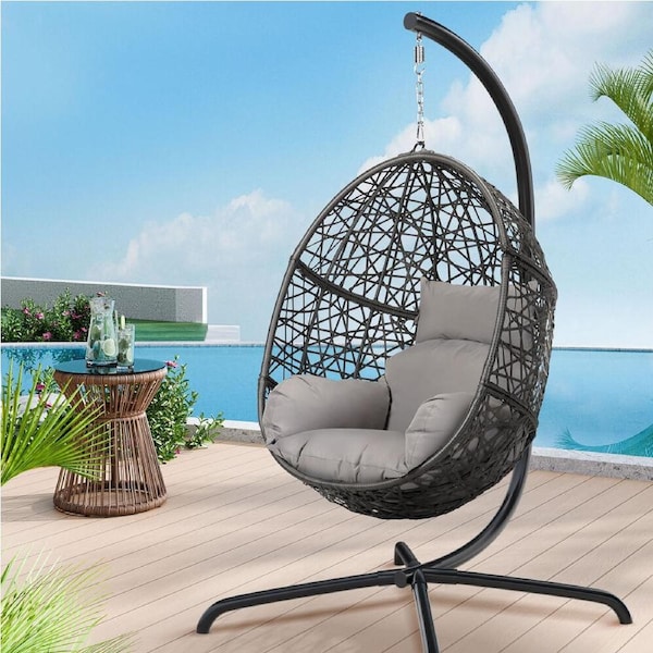 ALFORDSON Outdoor Egg Swing Chair Wicker Rattan Pod Hanging Seat Light Grey