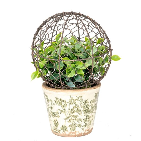 Large Wire Mesh Metal Ball Topiary Plant Frame 33x36cm Rust Copper