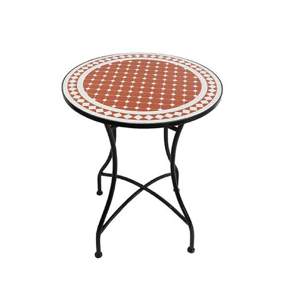 Coated Steel Mosaic Table Outdoor Furniture 71x60cm Terracotta & White