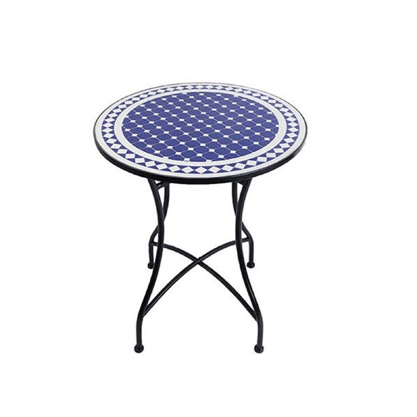 Coated Steel Mosaic Table Outdoor Furniture 71x60cm Blue & White