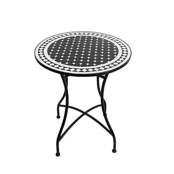 Coated Steel Mosaic Table Outdoor Furniture 71x60cm Black & White