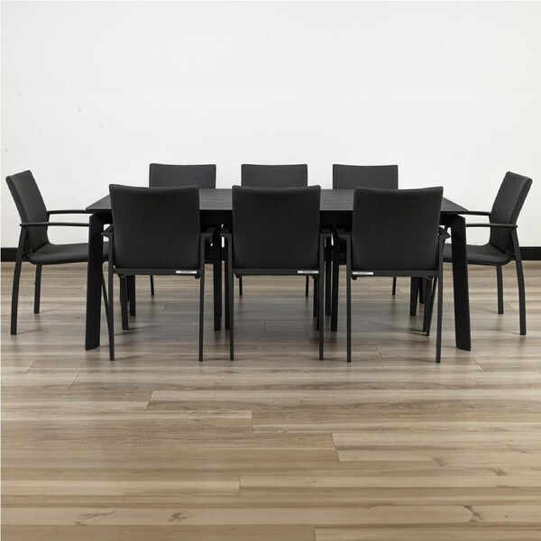 Ataman 11pc Set Outdoor Dining 200-300cm Extension Aluminium Table 10 Chair Dark Grey