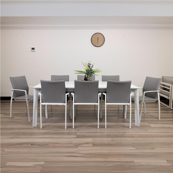 Ataman 11pc Set Outdoor Dining 200-300cm Extension Aluminium Table 10 Chair White