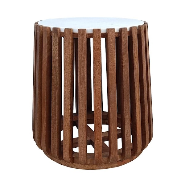 Agnes 50cm Marble Lamp Table Oak White