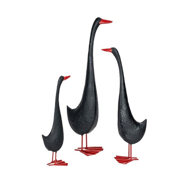 3pc Powder Coated Metal Duck Tall Red Beak Set Assorted