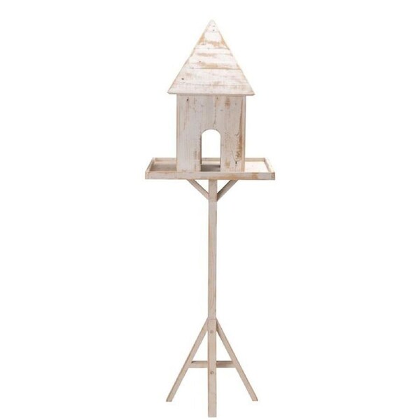 Pine Timber Outdoor Garden Bird House Stand 162x52cm White Wash
