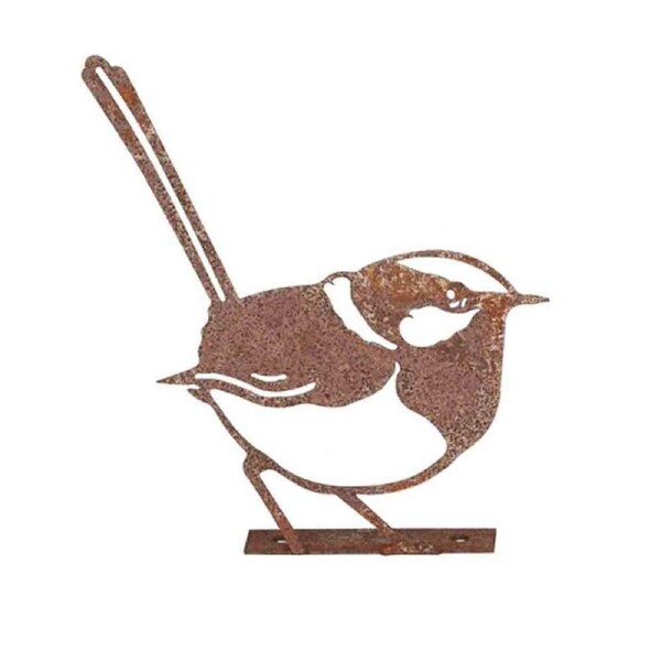Bird/Wren Silhouette Base Outdoor Decoration 10x10cm Rust Assorted