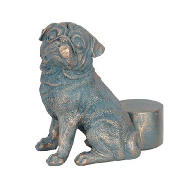 Polyresin Pug Dog Planter Pot Feet Riser Aged Brass