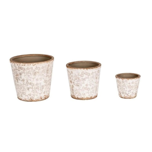 3pc Tall Ceramic Indoor Flower Pot Planter Set 21/16/12cm Grey