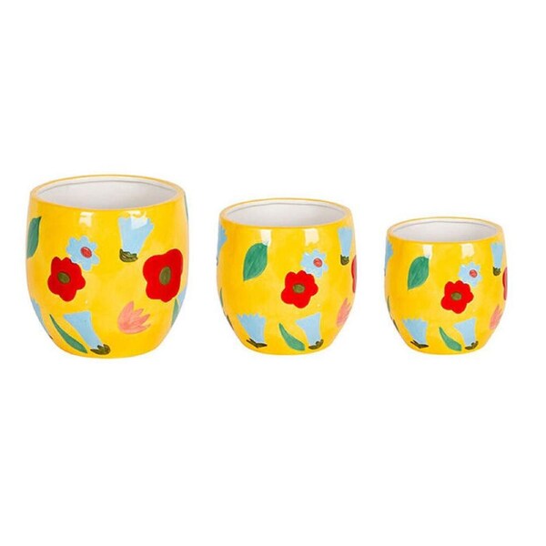 3pc Ceramic Flower Planter Pot Set 23/18/15cm Yellow/Red/Blue