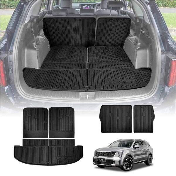 Boot Liners Set for Kia Sorento 2020-Onwards All Weather Heavy Duty Car Back Seat Protector Kick Mats 3-Pcs Trunk Cargo