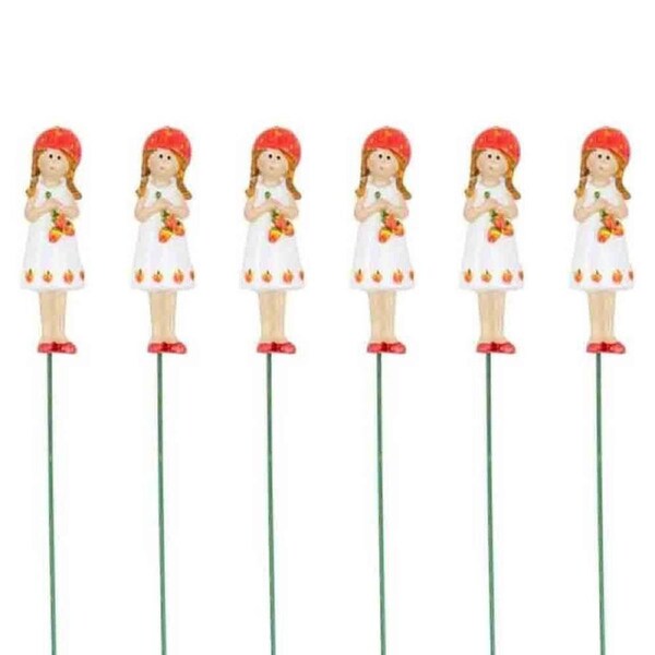 6PK Strawberry Girls On Sticks Outdoor Decor 26cm Red/White Assorted