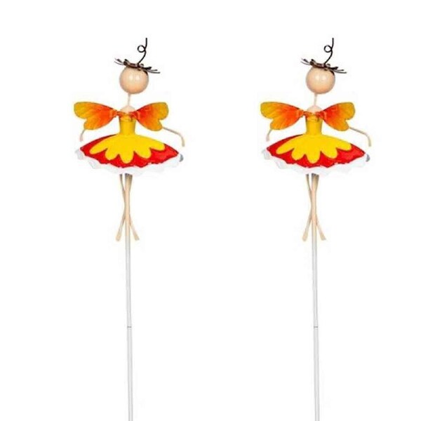 2PK Metal Fairy Garden Stake 20x49cm Multicoloured Assorted