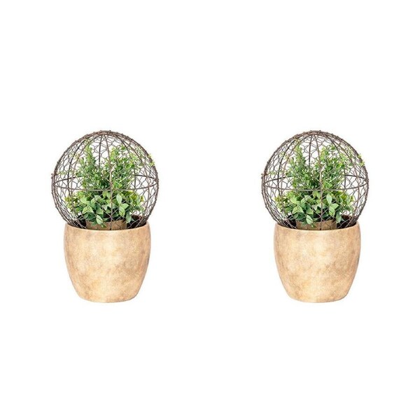2PK Medium Wire Mesh Metal Ball Topiary Plant Frame 24x22cm Rust Copper