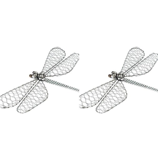 2PK Medium Steel/Bronze Wire Dragonfly 29x18cm Assorted