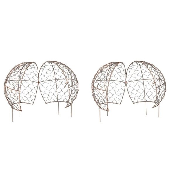2PK Small Wire Mesh Metal Ball Topiary Plant Frame 16x15cm Rust Copper