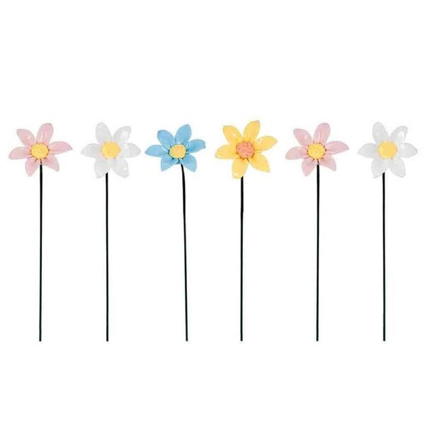 6PK Star Flower Ceramic Stick Outdoor Decor 30cm Multicoloured Assorted