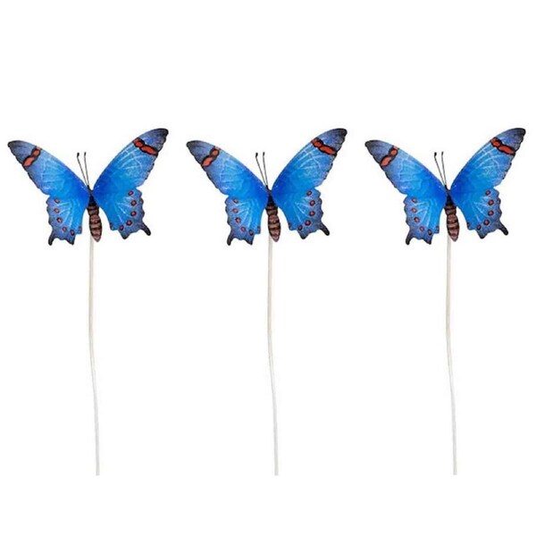 3PK Medium Butterflies Stake 67x14cm Multicoloured Assorted