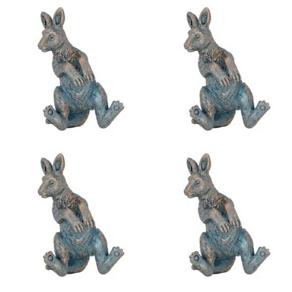 4PK Polyresin Kangaroo Planter Pot Sitter Ornament Aged Brass