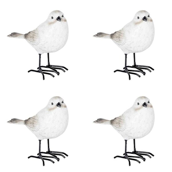 4PK Snow Bird Resin Home Decoration 10x9cm White Assorted