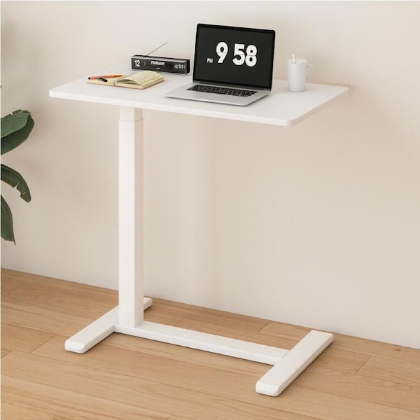Advwin Mobile Standing Desk with Wheels Pneumatic Height Adjustable Laptop Desk Rolling Computer Cart Overbed Bedside Table 70 x 40cm White