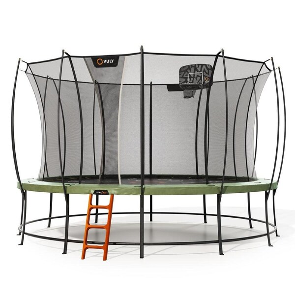 Vuly Ultra 2 Pro Extra Large 16ft Trampoline with Enclosure - Round Kids Trampolines Bundle With Basketball Hoop & Ladder