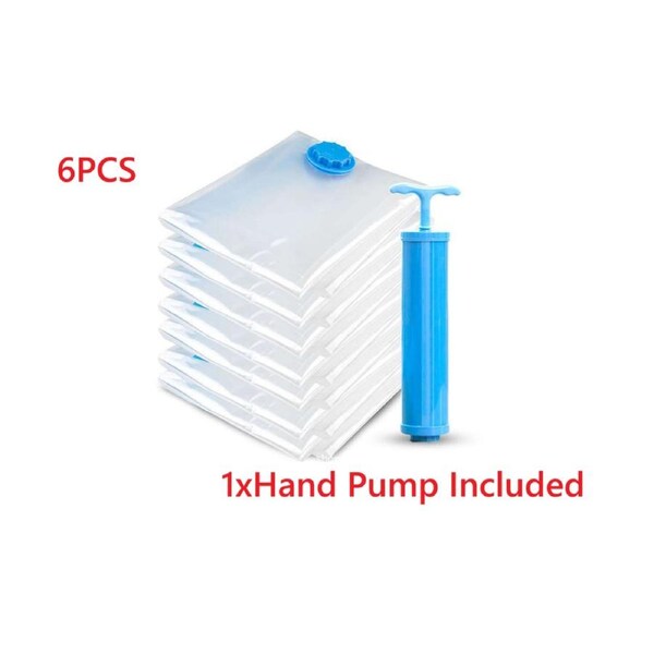 6pcs Vacuum Storage Bags Reusable Ziplock Vacuum Sealer Bags Applicable to a Variety of Pumps,Hand Pump Included~50x70cm