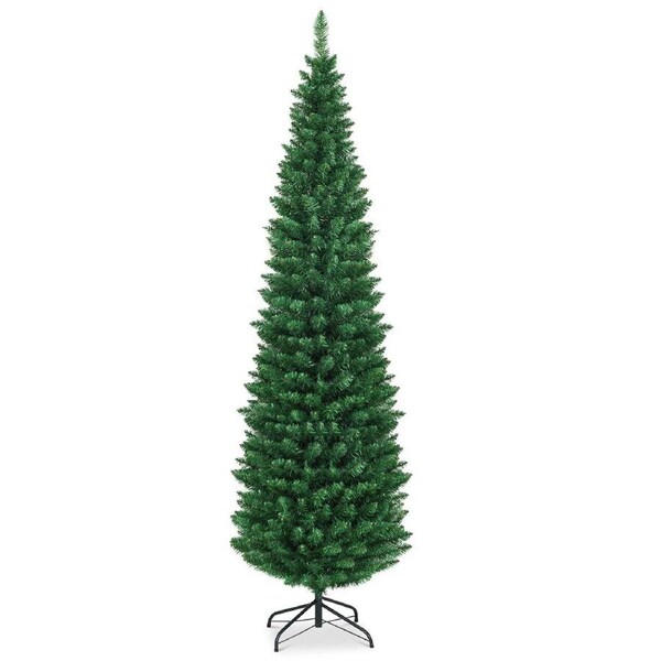 Costway 2.1M Slim PVC Pencil Xmas Tree Christmas Tree Home Decor Green