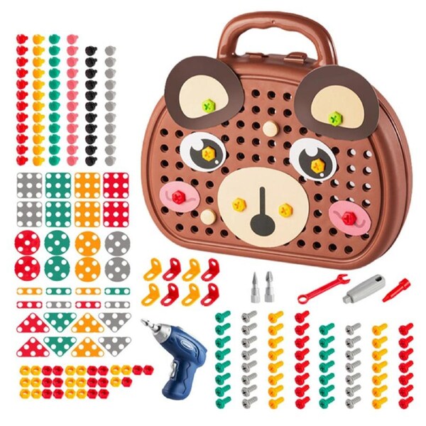 Nevenka Magic Montessori Play Toolbox Bear Creative Tool Box with Drill Screw Tool Set