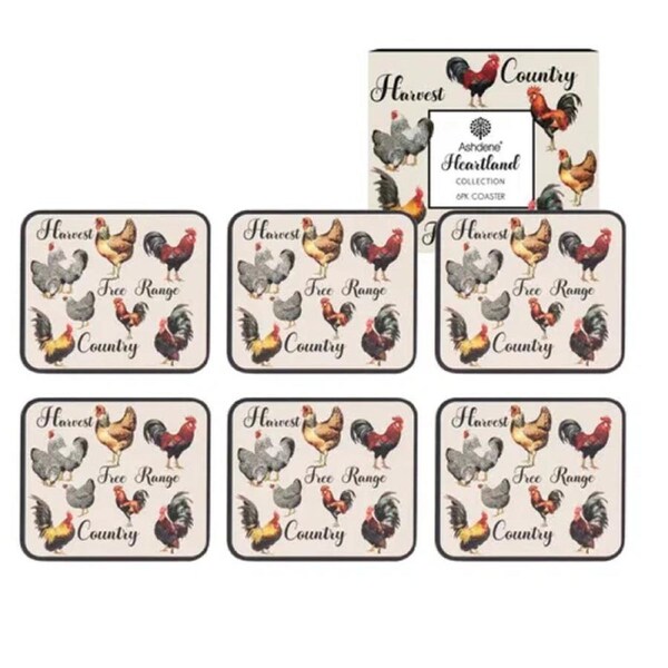 Ashdene Kitchen Cork Backed Coasters Heartland Chickens Set 521395