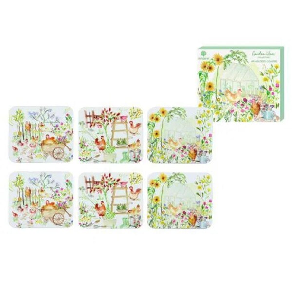 Ashdene Kitchen Cork Backed Coasters Garden Hens Set 522498