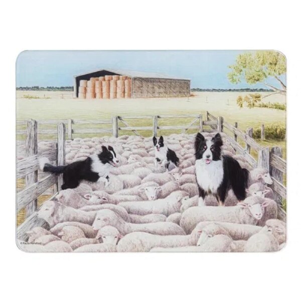 Ashdene Kitchen GLASS Working Dogs Sheep Yard Surface Saver 522614