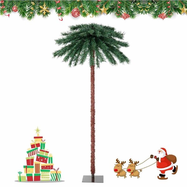 Costway 1.8m 2in1 Christmas LED Palm Tree w/210 Four-Color LED 64Tips Xmas Indoor Artificial Holiday Home Decor w/2 Pairs of Gloves