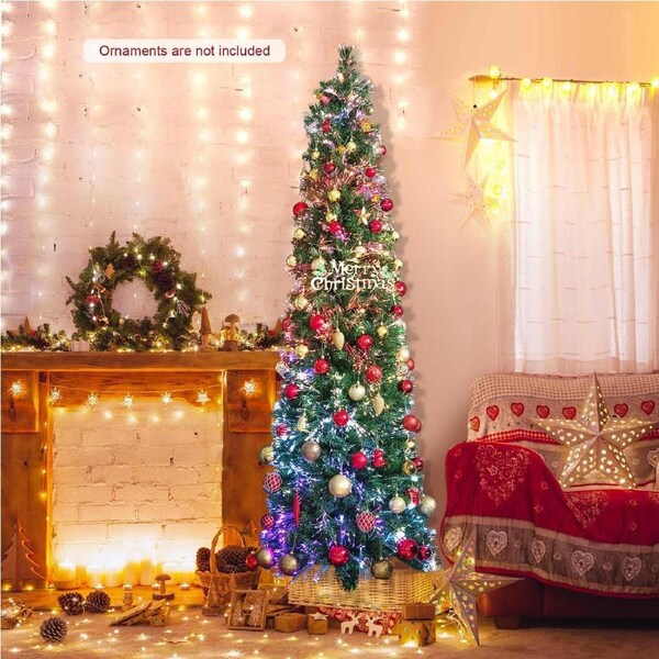 Costway 2.1M Pre Lit Slim PVC Christmas Tree LED Xmas Tree Decoration Home Garden