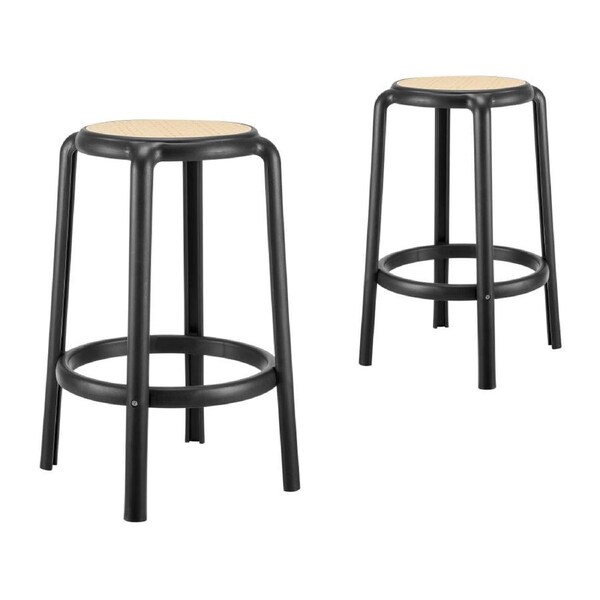 Design Square Set Of 2 Jiro Kitchen Counter Bar Stool Round 65cm Black