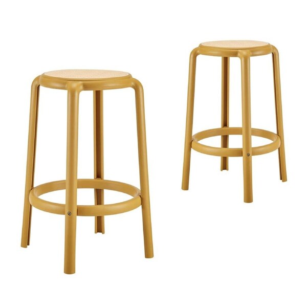 Design Square Set Of 2 Jiro Kitchen Counter Bar Stool Round 65cm Mustard