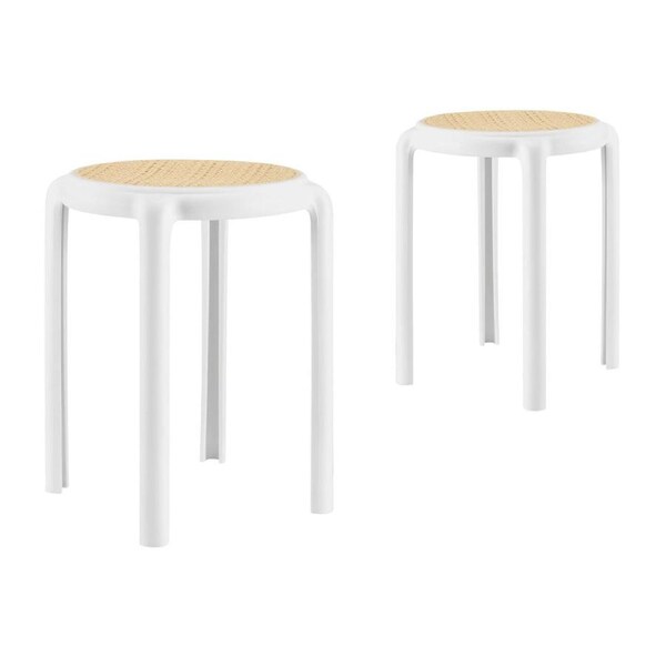 Design Square Set Of 2 Jiro Kitchen Round Low Stool Seat Chair 45cm White