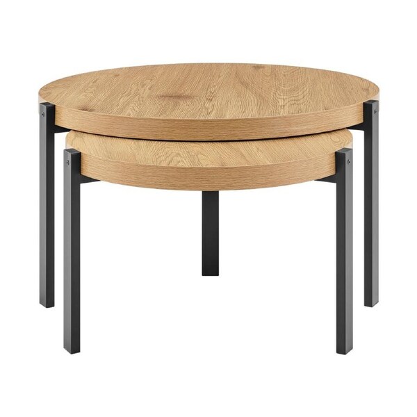 Design Square Tiern Set Of 2 Wooden Round Tea Coffee Table Oak