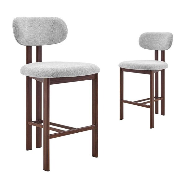 Design Square Set Of 2 Kamala Fabric Kitchen Counter Bar Stool 68cm Grey/Walnut